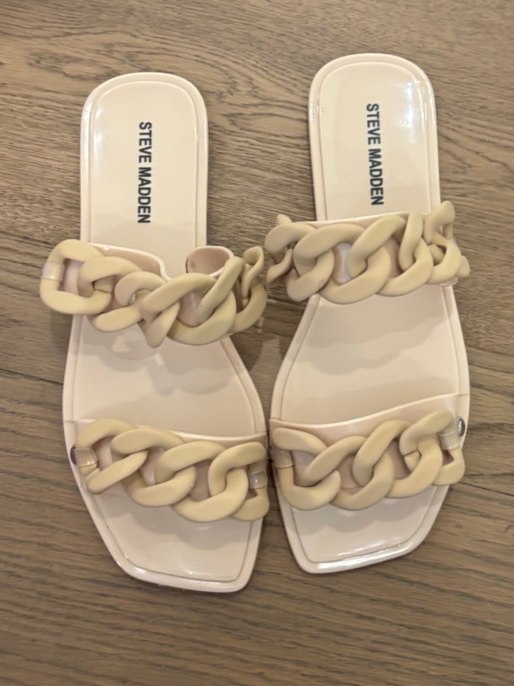 Steve Madden Zimma Nude Chain-Link Slide Sandals 7 summer pool vacation travel